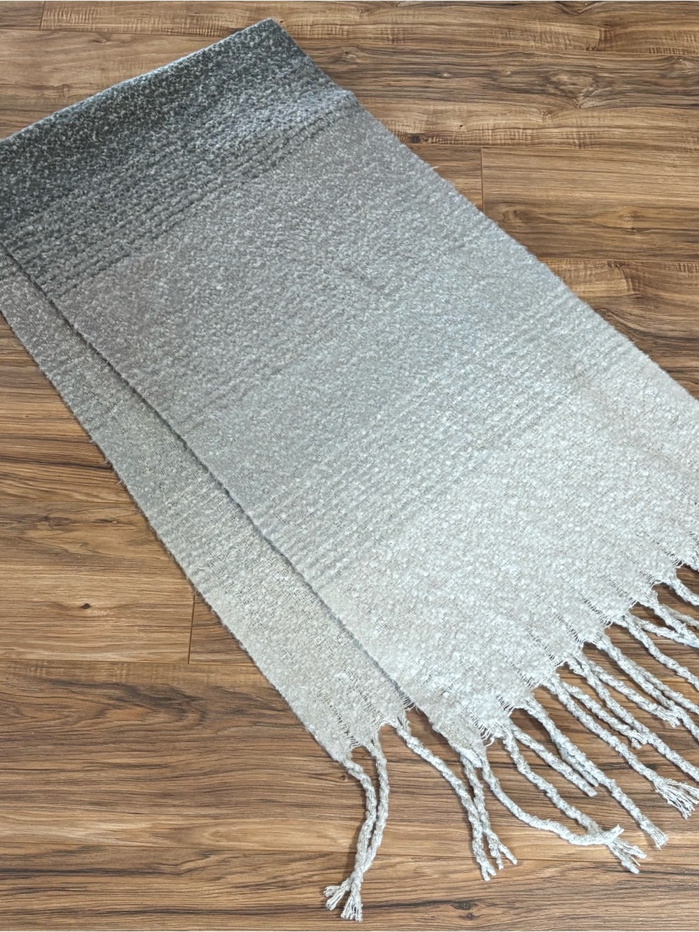 Mer-Sea Shawl Gray Ombre Super Wide Scarf Cozy Travel Beachy‎ Fringe 78.5” x 22”